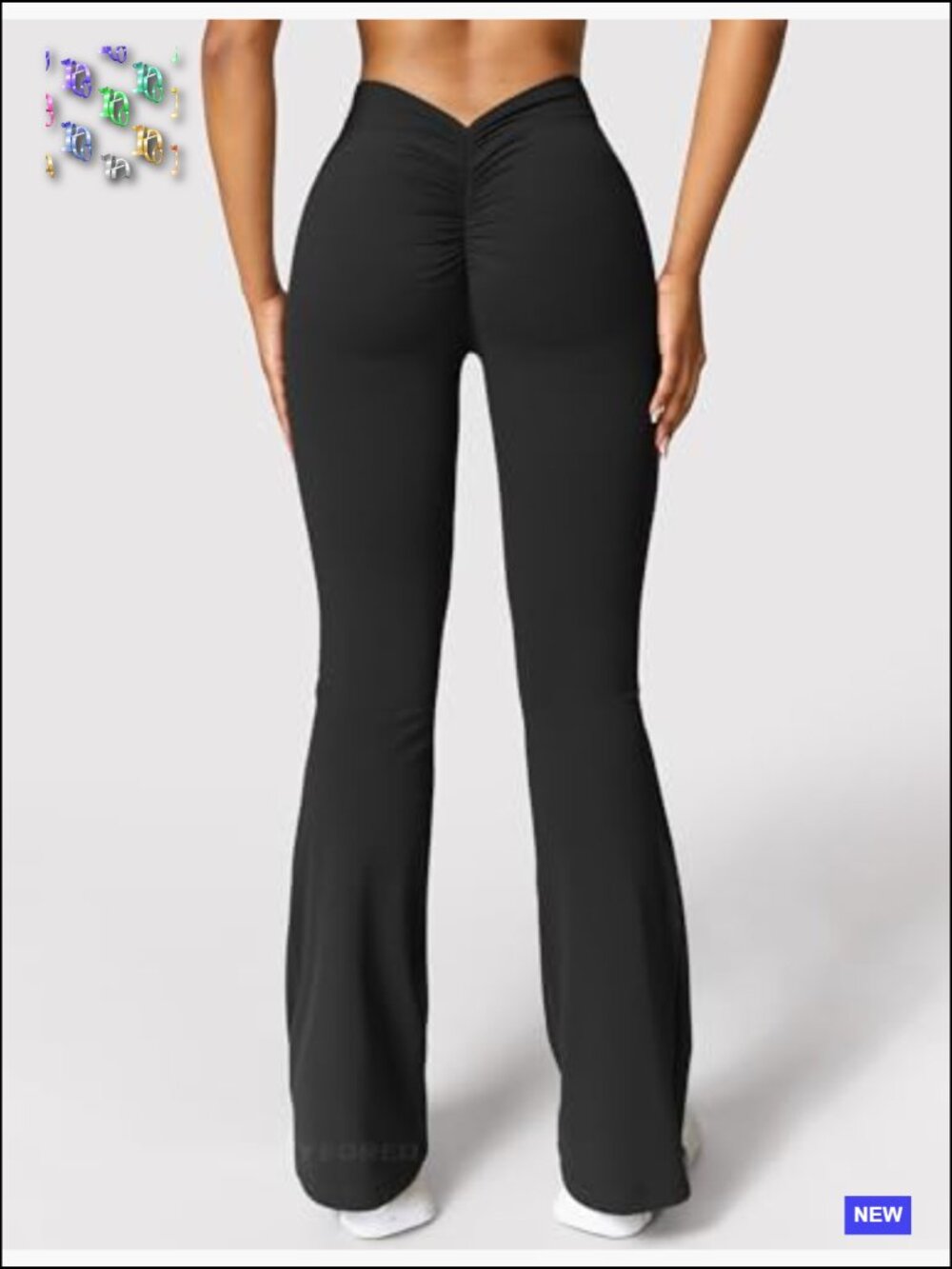 Scrunch Flare Leggings V Back Butt Lifting Wide Leg High Waist 31.5" Gym - Picture 4 of 7